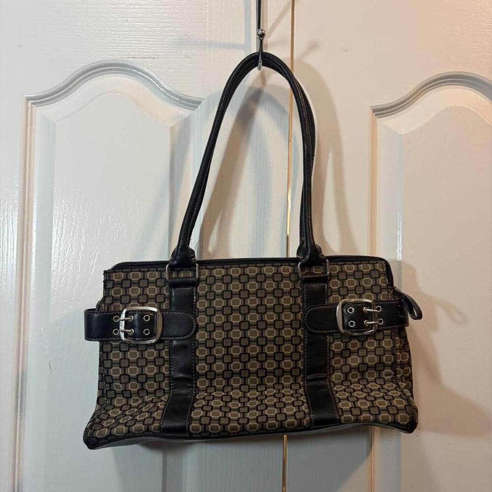 Vintage y2k Nine West brown and black handbag with repeating geometric pattern #